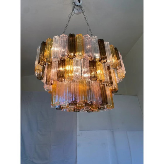 Image 1 of Zeitgenössischer riesiger mehrfarbiger „Tronchi“-Kronleuchter aus Muranoglas im Venini-Stil