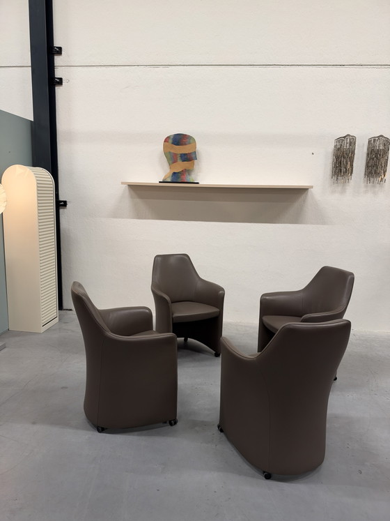 4 Leolux Lirio Esszimmerstühle braunes Leder (Foto 3 von 25)