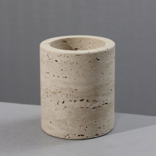 Vase rouleau vintage en travertin Italie design 1970s style Fratelli Mannelli