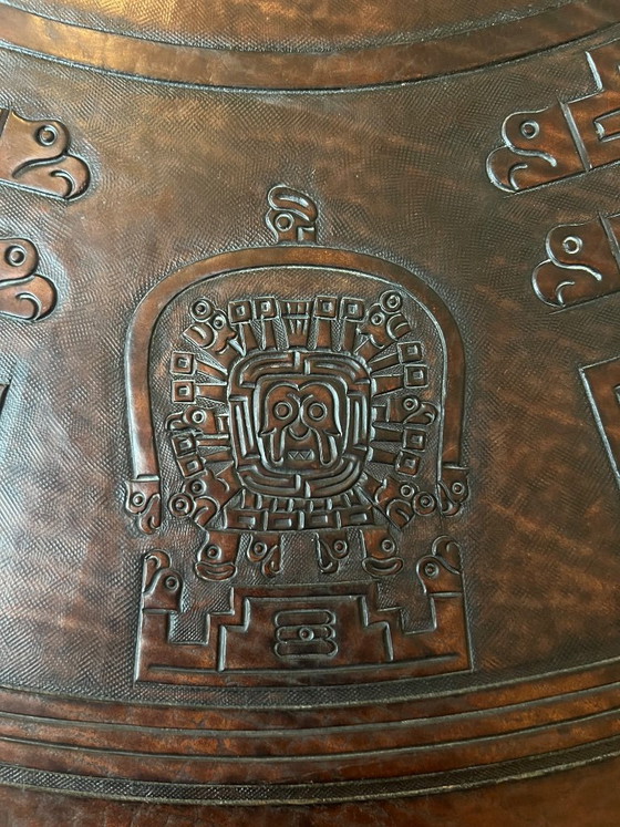 Image 1 of Monumentale Angel Pazmiño leren en houten salontafel - Muebles de Estilo, Ecuador, jaren 60/70