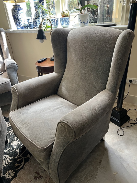 Image 1 of 2 pilotenleer fauteuils die gewéldig zitten incl. Poef