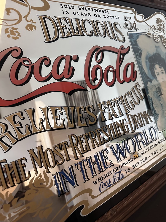 Image 1 of Antiker Coca-Cola-Spiegel – Werbetafel im Jugendstil in Holzrahmen (ca. 1900)