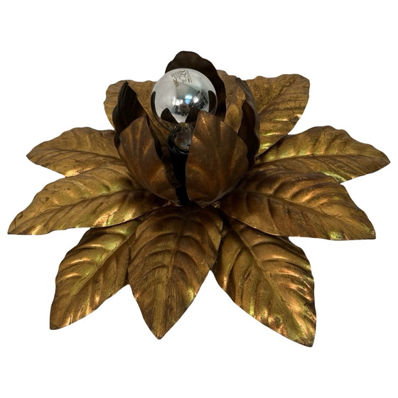 Image 1 of French made - Sunburst - Hollywood Regency - Wall or Ceiling lamp with golden leaf motive