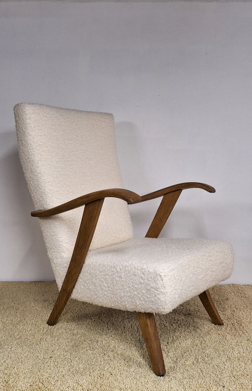 Vintage Fauteuil In Witte Bouclette