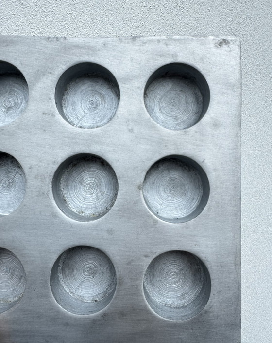 Image 1 of Brushed aluminum candle holder in a 1970s Scandinavian brutalist style