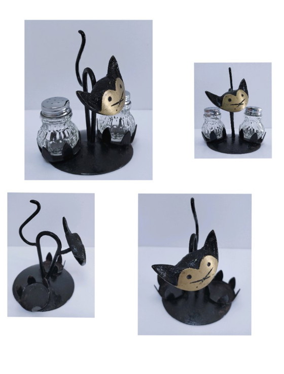 Image 1 of Set di saliera e pepiera a forma di gatto degli anni '60