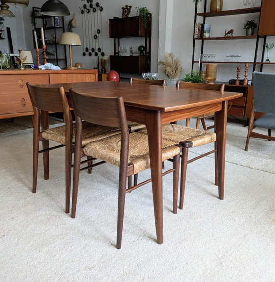 Image 1 of Set vintage di 4 sedie da pranzo in teak e corda di carta, Georg Leowald per Wilkhahn, modello 351
