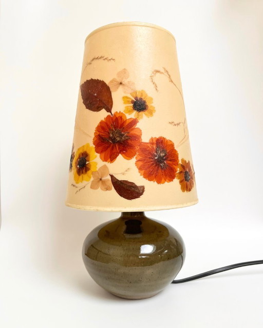 Vintage table lamp with pressed flower shade - France, 1970