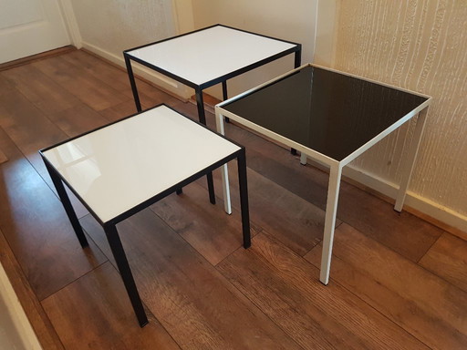 Set of 3 Artimeta nesting tables real Opaline glass on steel