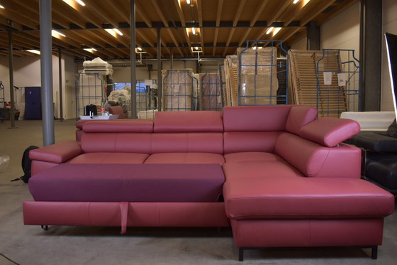 Image 1 of Ledersofa Chilano Rot Mit Schlaffunktion Mit Kopfstützenverstellung Couch Sofa Ecksofa Ledercouch Lederecksofa Schlafsofa 