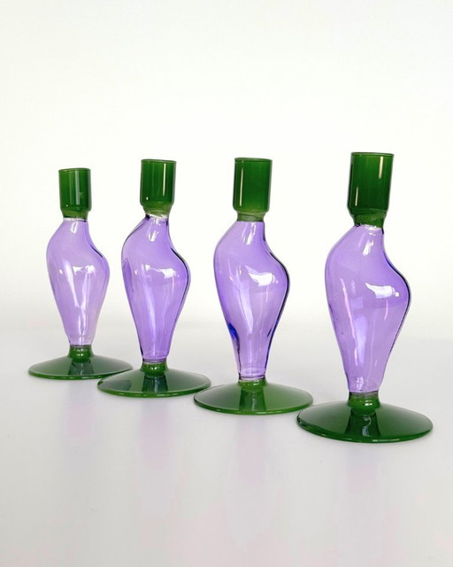 Lila and green glass candlesticks by &Klevering