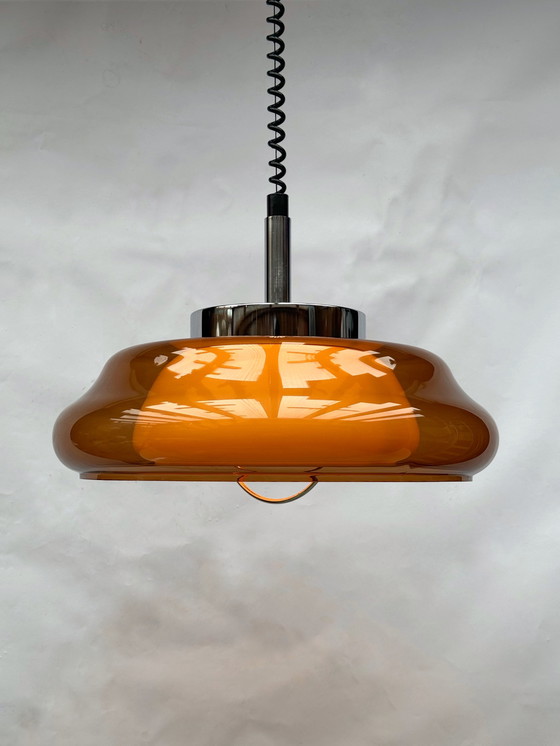 Image 1 of Vintage oranje paddenstoel hanglamp – Space Age Herda / Dijkstra – jaren 70