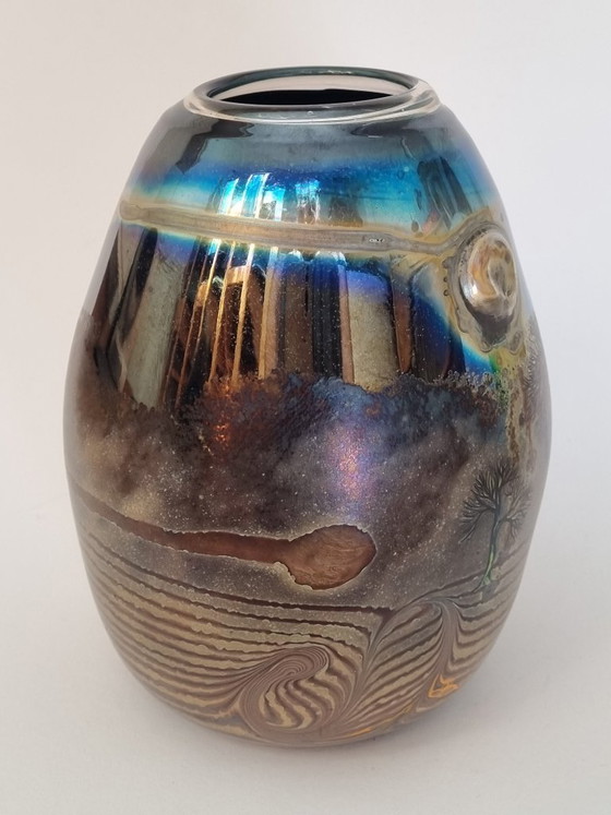 Image 1 of Eisch Studioglas Vase 1991 – Signed – Iridescent – ​​Landscape Decor 18.5cm