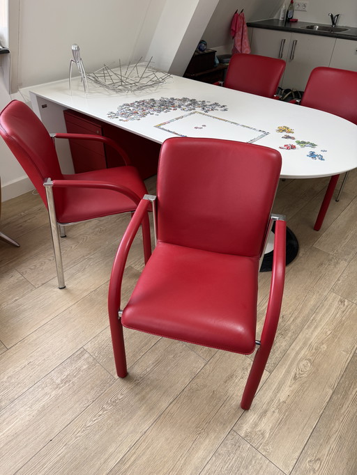 4x Leolux Cimaronne Esszimmerstühle Ferrari Rotes Leder