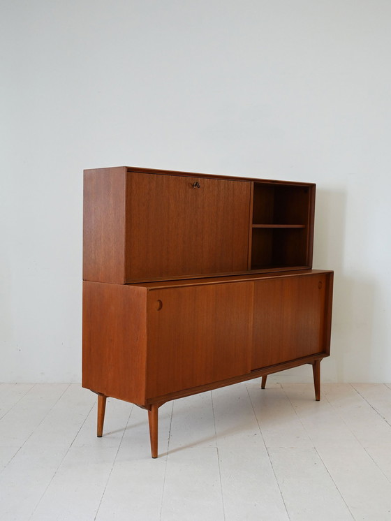 Image 1 of Danish Vintage Sideboard with Drop-Down Door and Sliding Panels