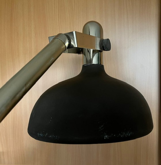 Image 1 of Floor lamp with pendulum Industrial Mid-Century 1960. Dubble barrel base, adjustable bar & reflector