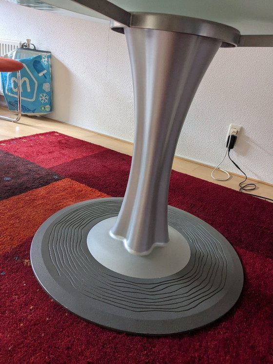 Image 1 of Leolux LX round glass table with tree base in silver