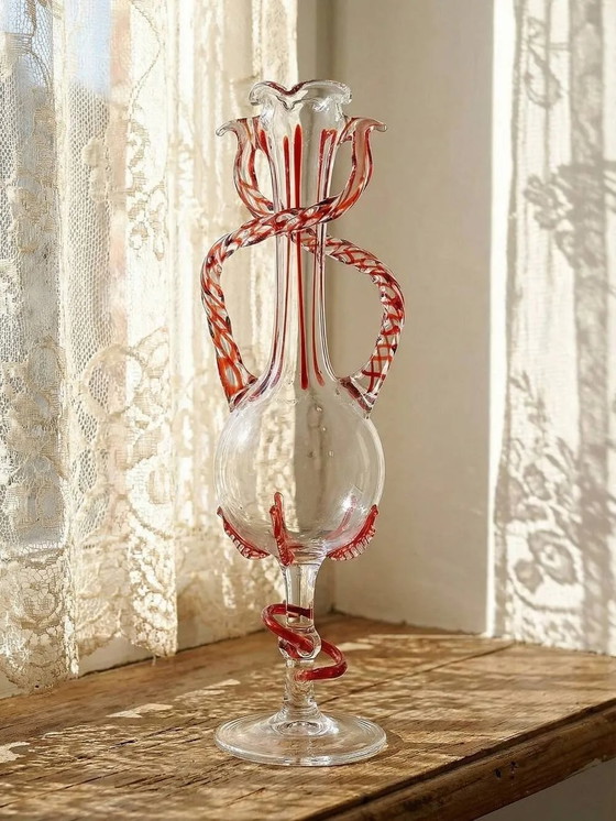 Soliflore vase, blown Venetian Murano glass, vintage 50-60 Filigrana/Zanfirico, Crystal, Transparent (photo 2 of 11)