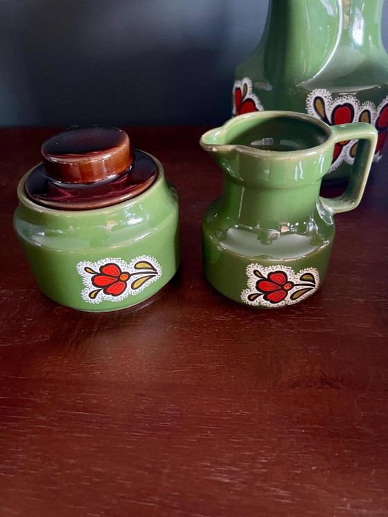Retro Koffieservies uit de jaren 70 voor 6 personen, Space Age Vintage Servies in groen en bruin, – Ceramic (photo 10 of 10)
