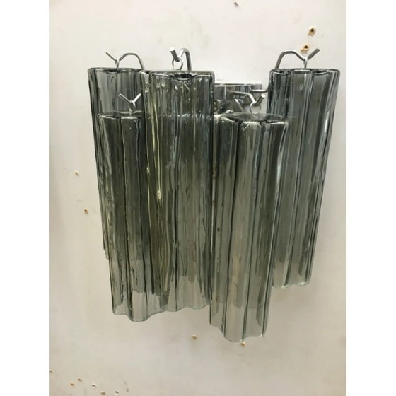 Image 1 of A Pair of Contemporary Murano Glass Wall Sconces in Gray Color With a Kromo Metal Frame, Mazzega Zuccheri Venini Barovier Style