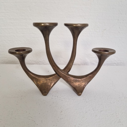 Vintage brutaliststijl koperen/bronze kandelaar