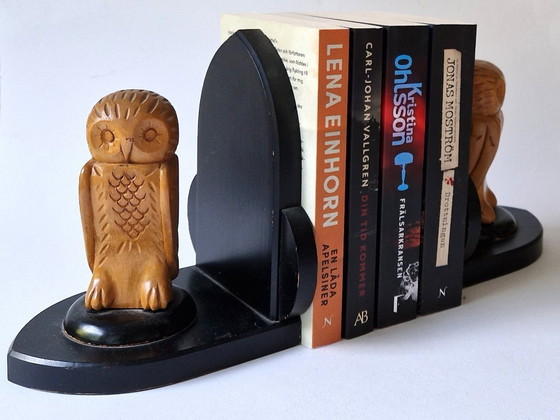 Image 1 of Sujetalibros de madera con búhos