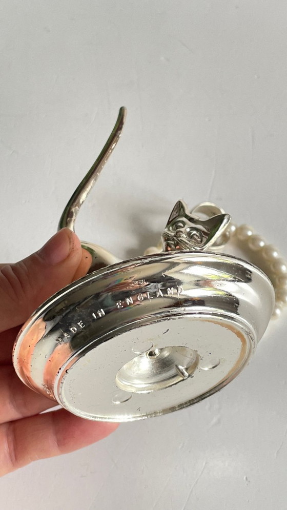 Image 1 of Zilverkleurig metalen katten sieradenbakje