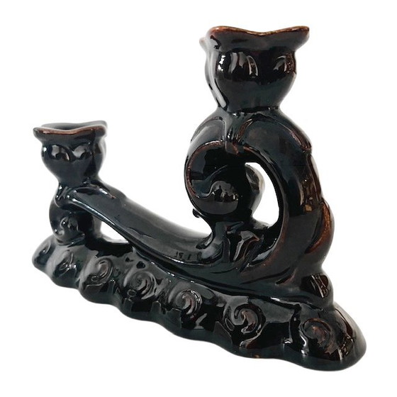 Image 1 of Vintage kandelaar keramiek chocolade bruin 1950's