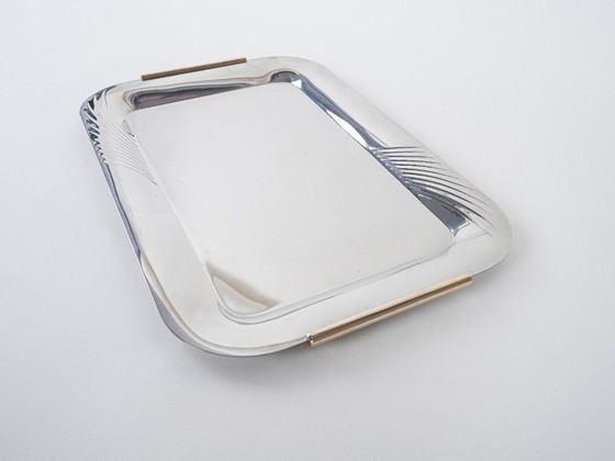 Image 1 of Bandeja de acero inoxidable, diseño italiano, década de 1970, fabricada en Italia.