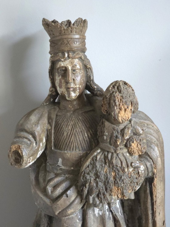 Monumental Estatua Antigua de Roble de la Virgen con el Niño – Siglo XVII (80 cm) – Esculturas, Wood (photo 3 of 6)