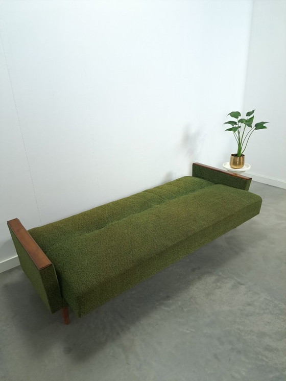 Image 1 of Sofa bed with green fabric and teak