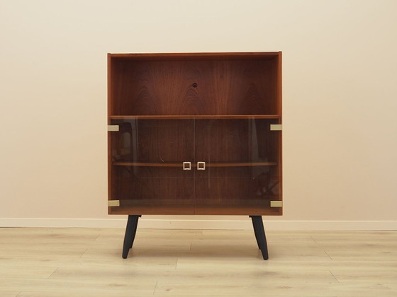 Dänische Teak Vitrine mit Glastüren und offenem Regal, 1970er Jahre (photo 2 of 13)