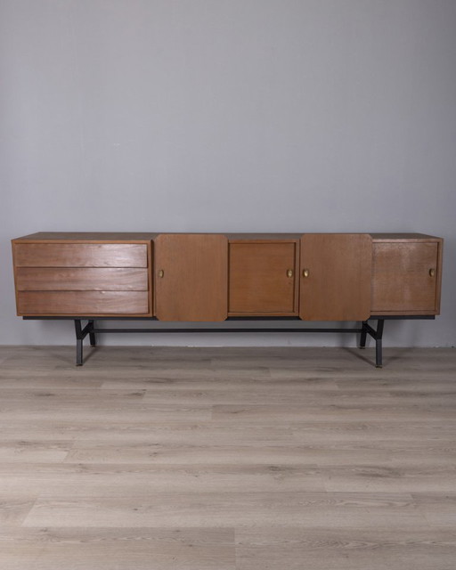 Grand buffet vintage des années 60 en teck et laiton, design italien