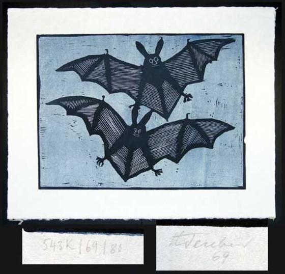 Image 1 of Teuber, Hermann - Chauves-souris - Gravure sur bois en couleurs - Signée à la main