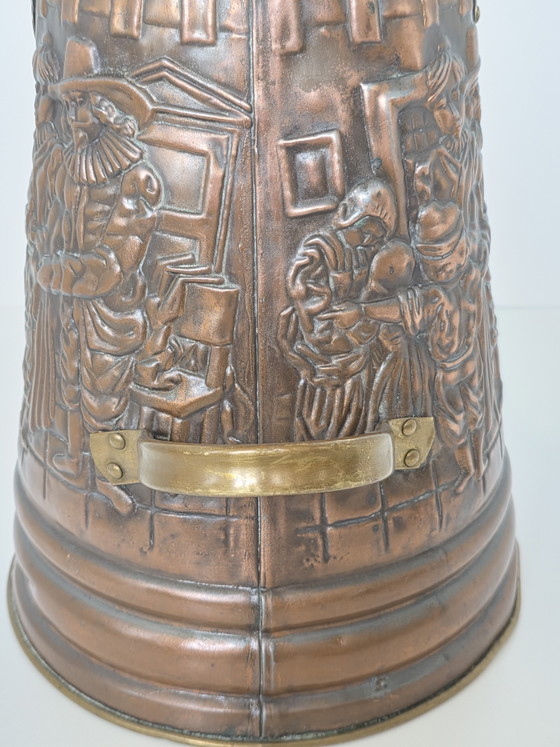 Vintage Nederlandse paraplubak/kolenkit van koper en messing met reliëf – Copper, Brass (photo 12 of 15)