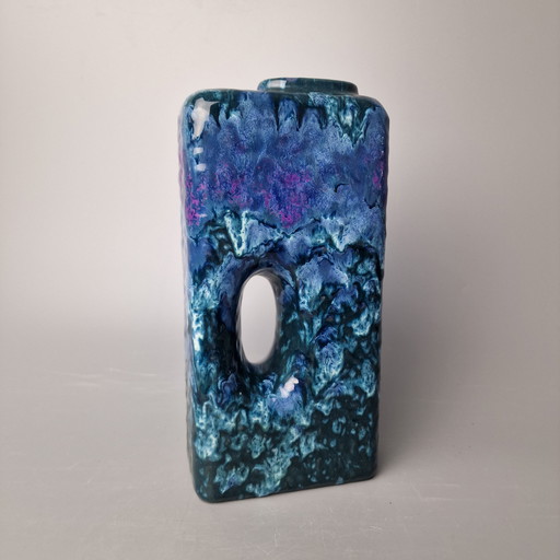 Vintage West German Fat Lava Vase Made By Marei. Mold number 2004. Colors: Blue And Purple.