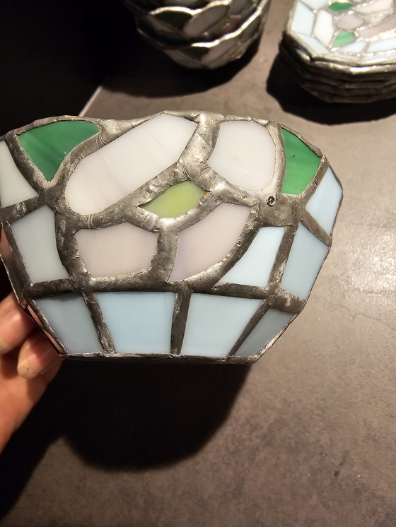 Image 1 of Vintage Tiffany Style – Glas-in-lood set van 6 kopjes & schoteltjes