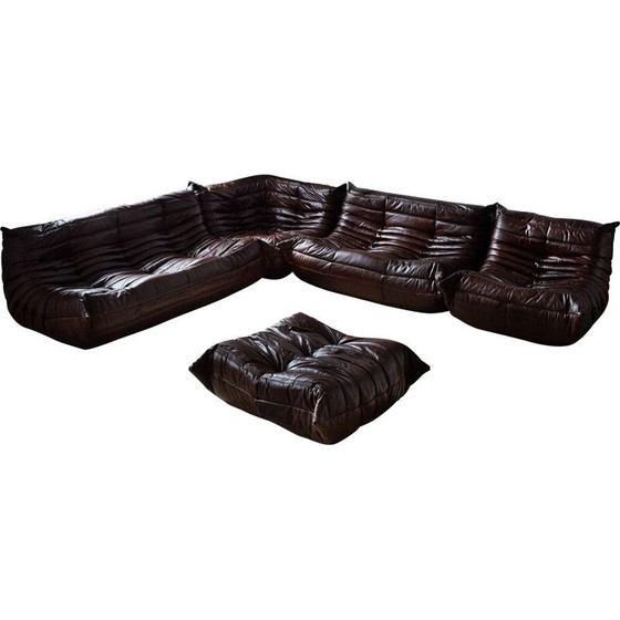 Image 1 of Togo vintage living room set in brown leather by Michel Ducaroy for Ligne Roset, France 1973