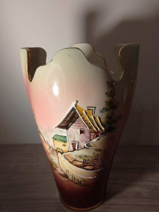 Image 1 of Seto porcelain vase with optical illusion of a hidden face, Japan, 1950