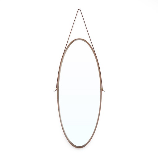 Oval wall mirror with teak frame, 1950s
