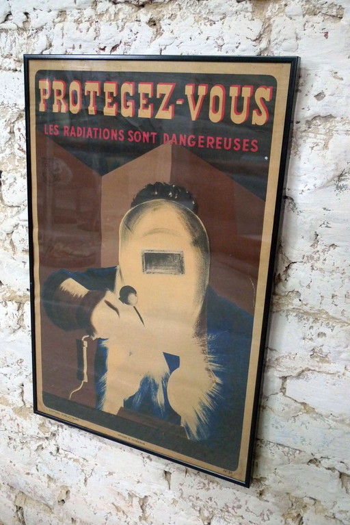 Vintage Framed Poster from the Professional Organization for Safety in Building and Public Works, 1940s