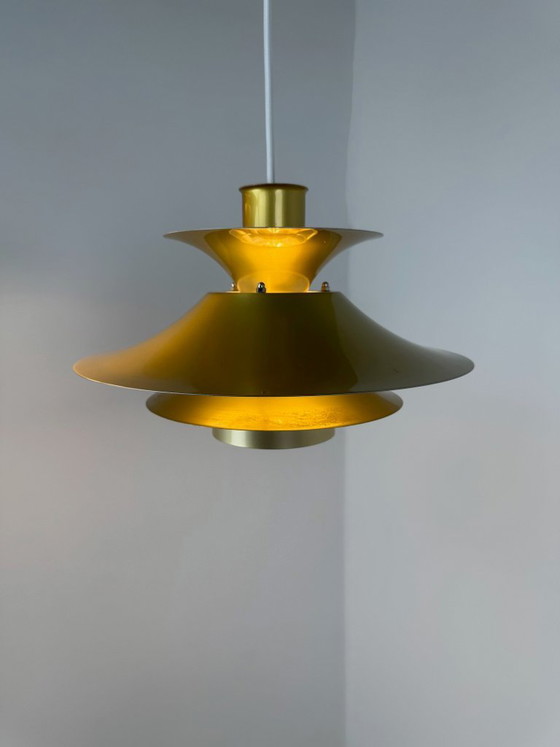Pair of Model 4108 Pendant Lamps, Lyfa, Denmark, c. 1970s-1980s, Metal, Gold, Mid Century Modern (photo 11 of 13)