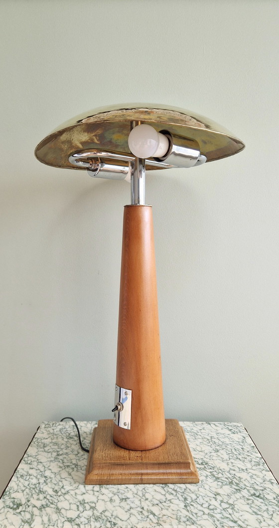 Image 1 of Vintage table lamp in wood and metal – Modernist design, 1950s