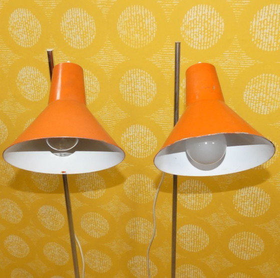 Image 1 of Set di DUE lampade da terra anni '70 arancione Richard Essig regolabile space age panton vintage retro originale raro