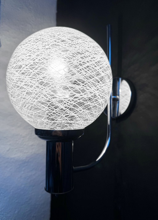 Applique cromata con vetro soffiato, anni '70