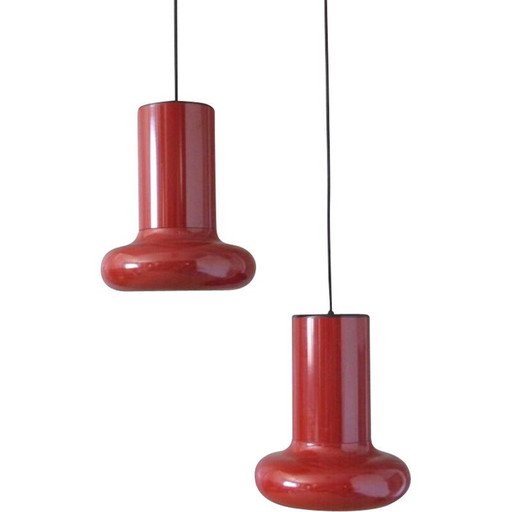 Paar vintage plafondlampen in metaal en bordeaux kleur, 1970