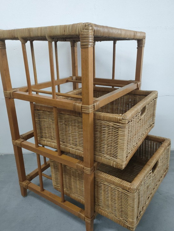 Image 1 of Set vintage jaren 70 rotan/riet/bamboe wandkastjes ladekasttes