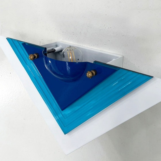 Image 1 of Pair of Blue Postmodern Wall Lamps, 1980s