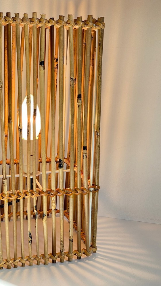 Image 1 of LAMP Cube Wood and Wicker VINTAGE