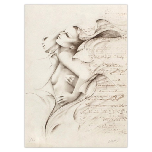 Gérard DARAN Music (ochre) Signed lithograph 1990